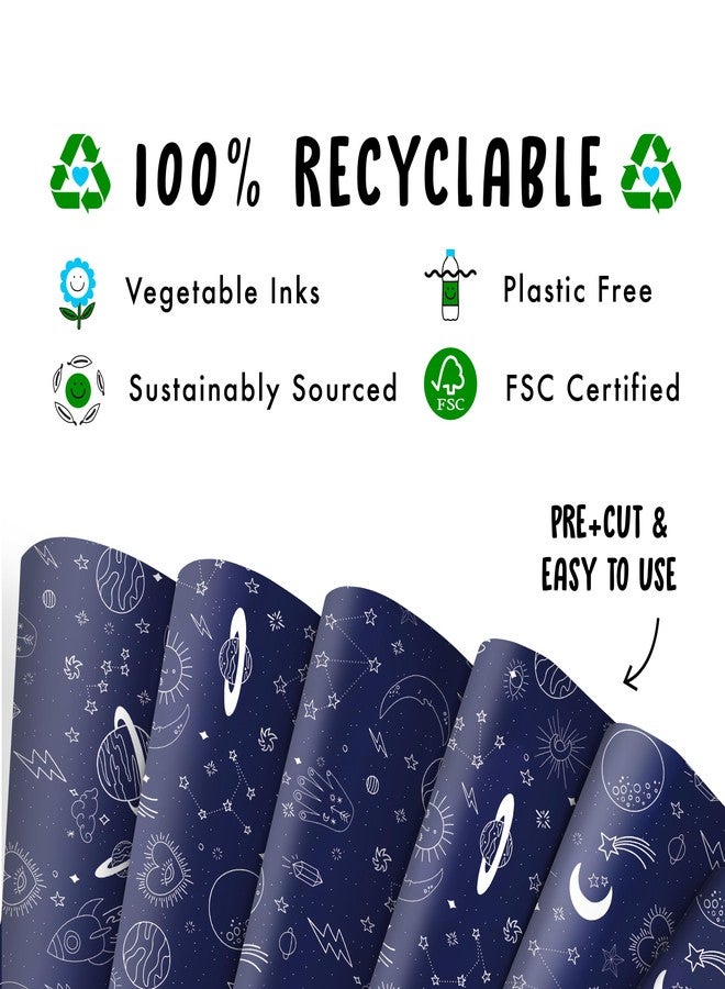 CENTRAL 23 - Navy Gift Wrap - 6 Christmas Wrapping Paper Sheets - Space Planets Stars - Birthday Wrapping Paper - Trendy Gift Wrap for Men Women Boys Girls - Recyclable - Image 3